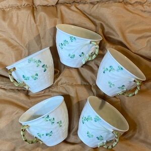 Belleek Shamrock Set of 5 Teacups.  Excellent Condition
